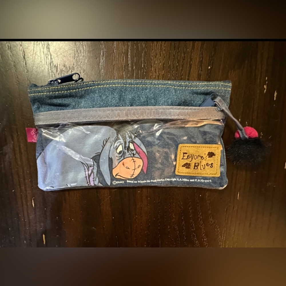 Rare Disney Vintage Y2K Eeyore Denim Zipper Pouch Makeup Bag Winnie the Pooh